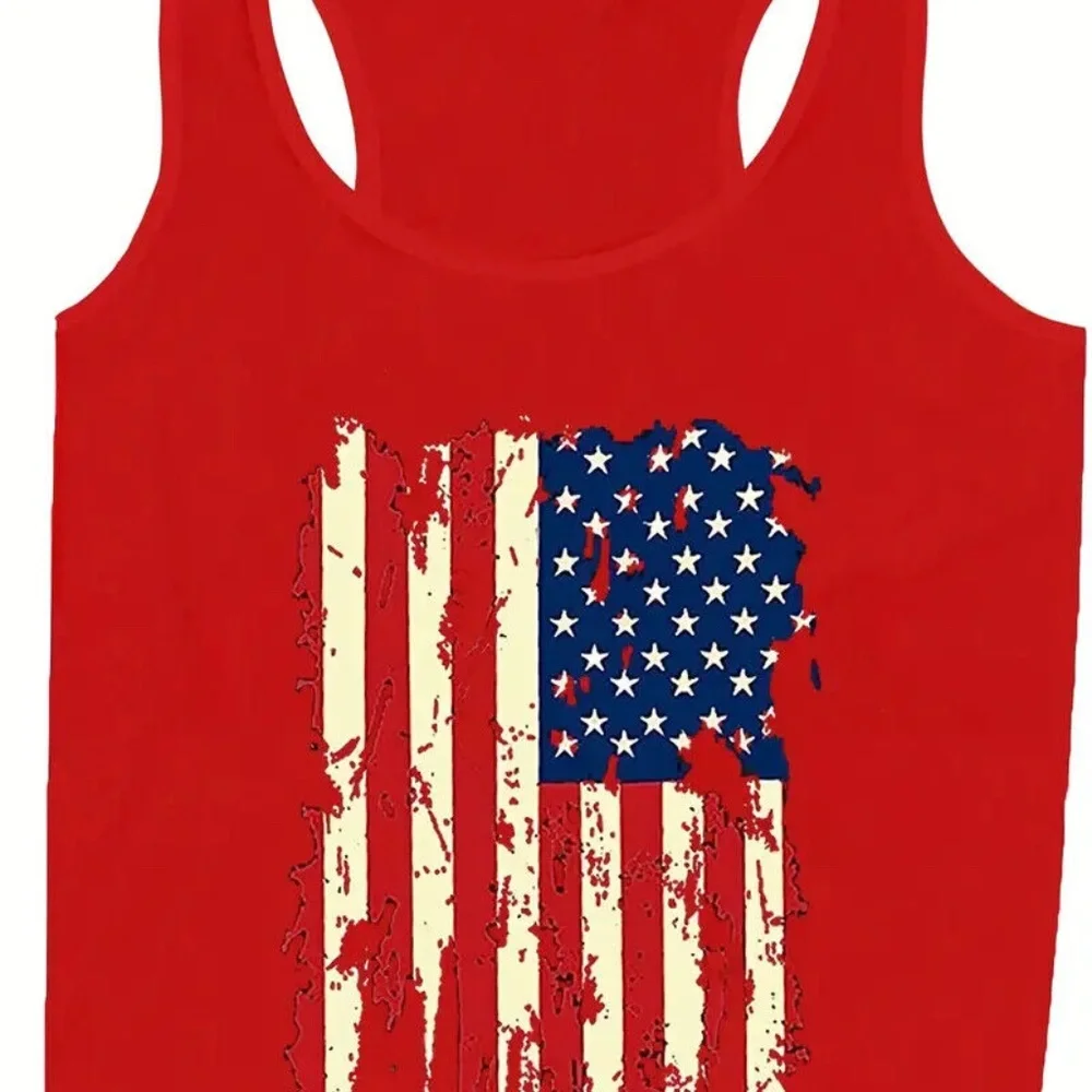 American Flag Graphic Print Tank Top Sleeveless Crew-Neck 4th of July - Picture 2 of 3